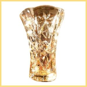 Vintage Crystal Vase w/ Flower Engravings. Clear Crystal. 9.5”/ 6” / 3”